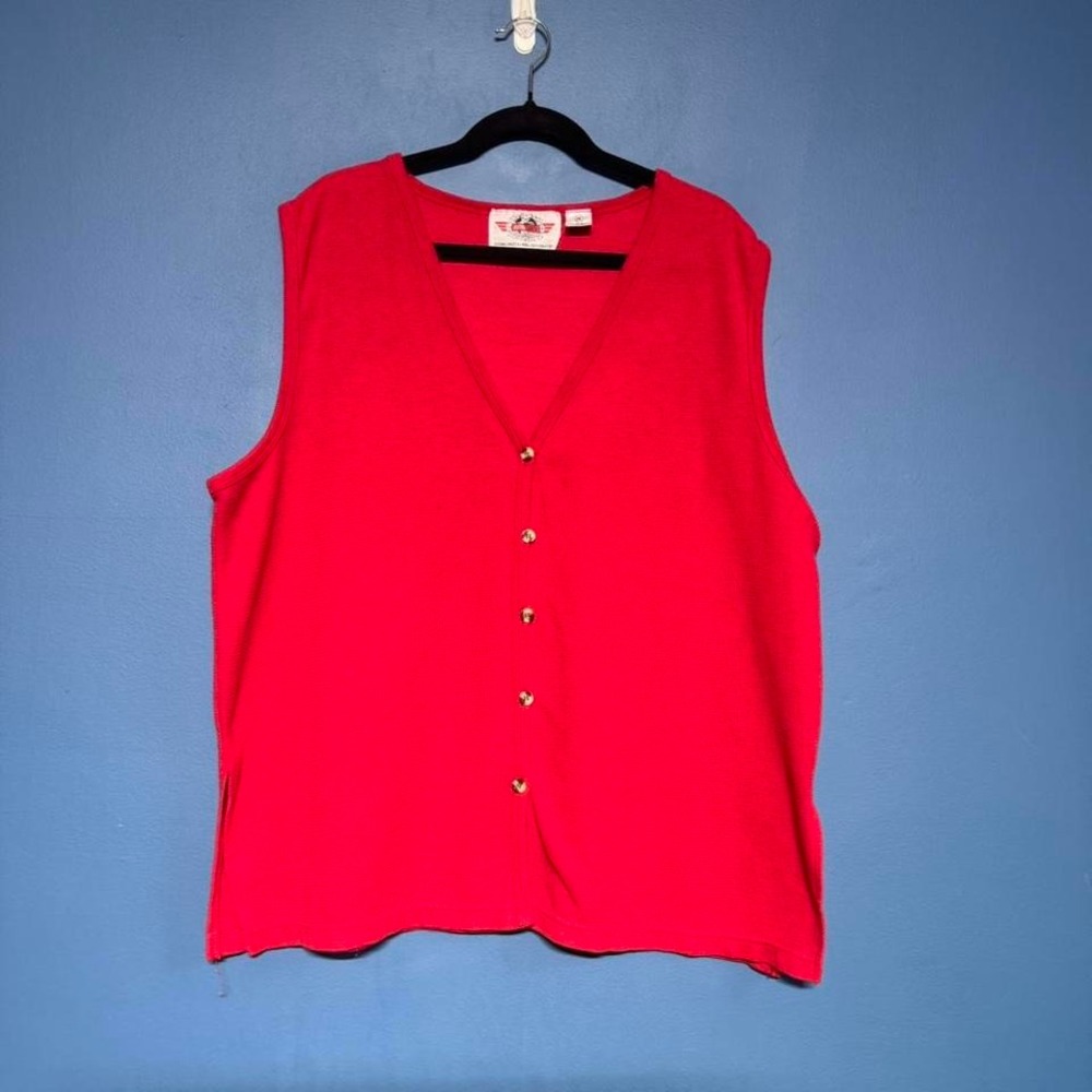 Vintage‎ 90s Sweater Vest Women's Plus Size 2X Red Button Front Extratouch Retro